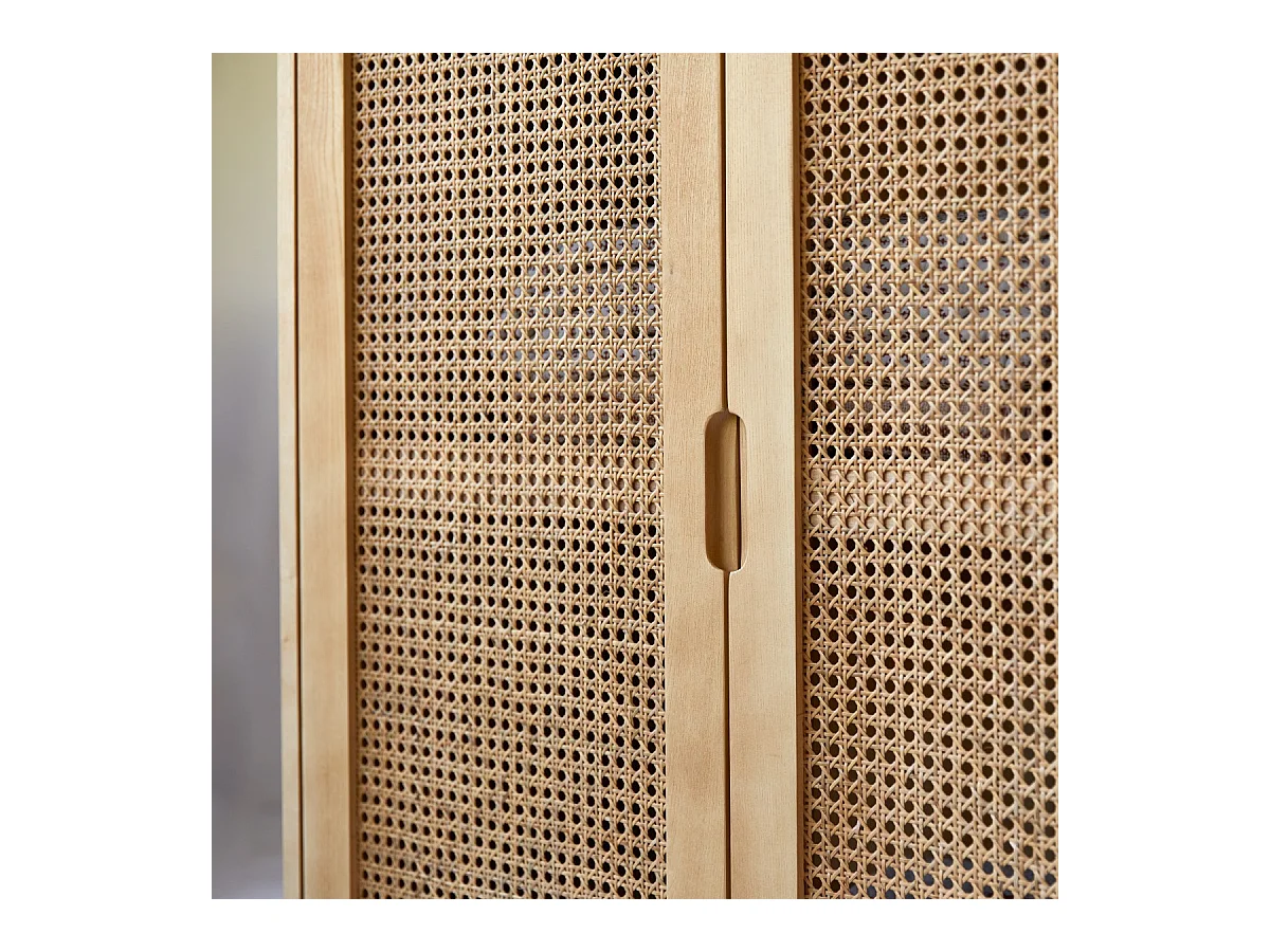 Kinderschrank Luis aus massivem Ulmenholz und Rattangeflecht