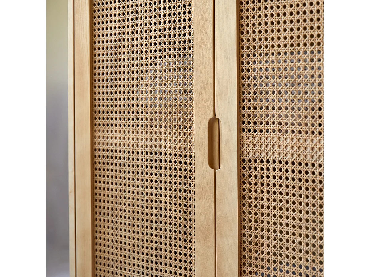 Armoire enfant en bois d'orme massif et cannage Luis