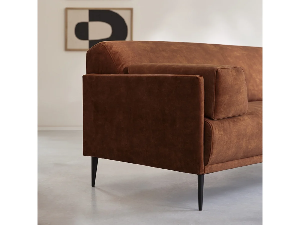 Canapé d'angle droit en velours teraccotta 270 x 180 cm Finn, 4 places