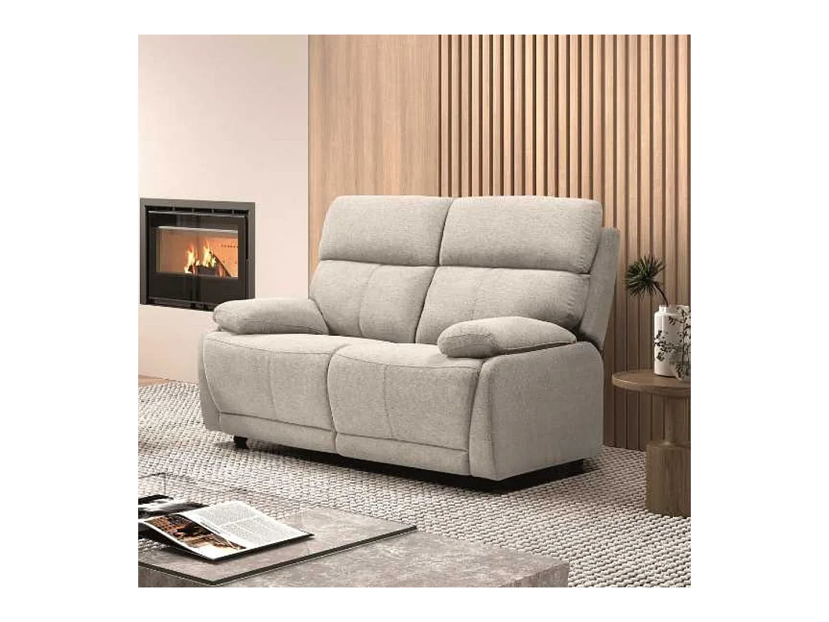 Canapé fixe 2 places tissu polyester gris clair - MIGUEL