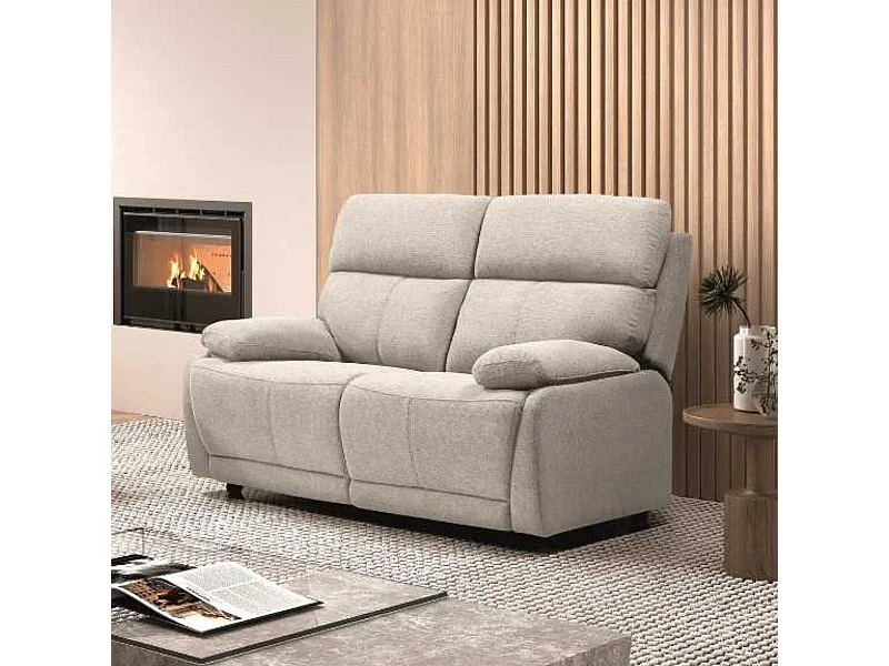 Canapé fixe 2 places tissu polyester gris clair - MIGUEL