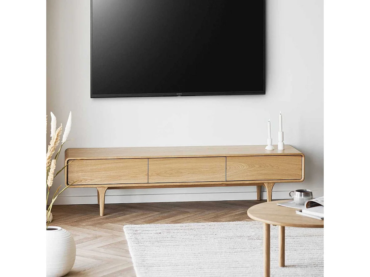 Meuble TV 2 portes et 1 tiroir cadre en chêne massif façades en placage de chêne - GARANCE