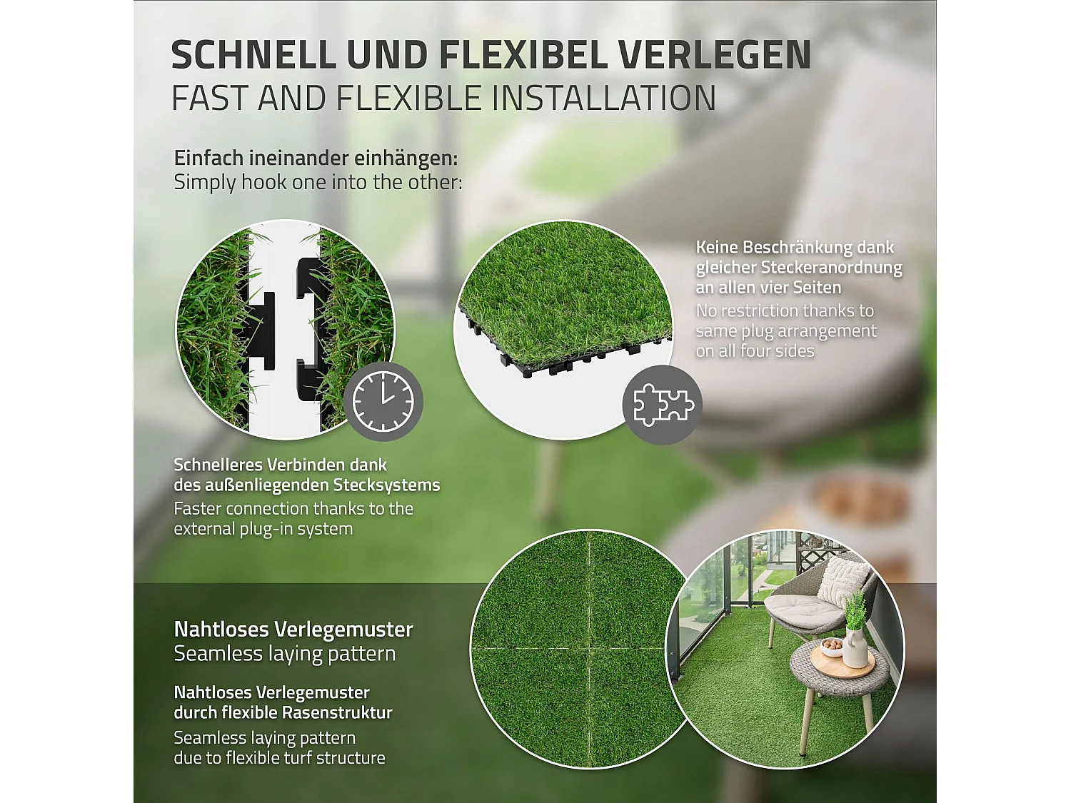 Dalles gazon synthétique 30x30 cm lot de 22 pièces 2m² clipsables avec drainage pelouse artificielle résistante UV jardin terrasse balcon intérieur