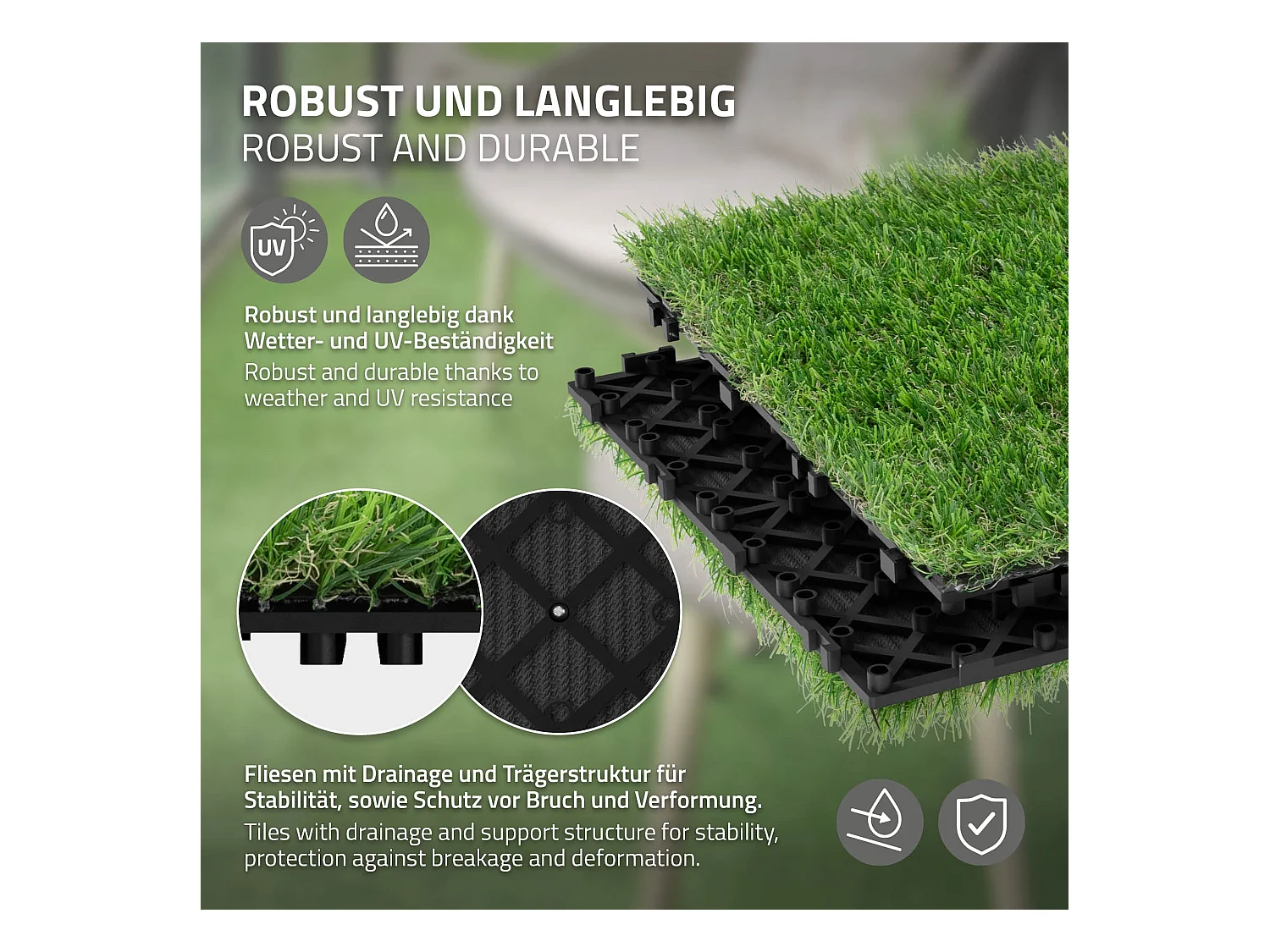 ML-Design Piastrelle in erba sintetica 30x30 cm 11 pezzi=1 m² prato artificiale con sistema a incastro, mattonelle erba da esterno, manto per giardino