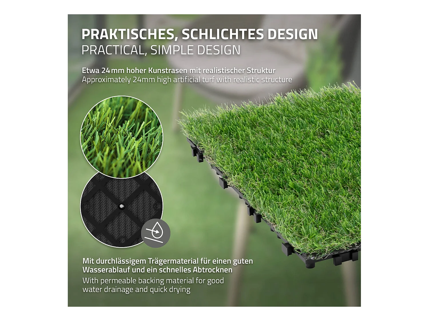 ML-Design Piastrelle in erba sintetica 30x30 cm 11 pezzi=1 m² prato artificiale con sistema a incastro, mattonelle erba da esterno, manto per giardino