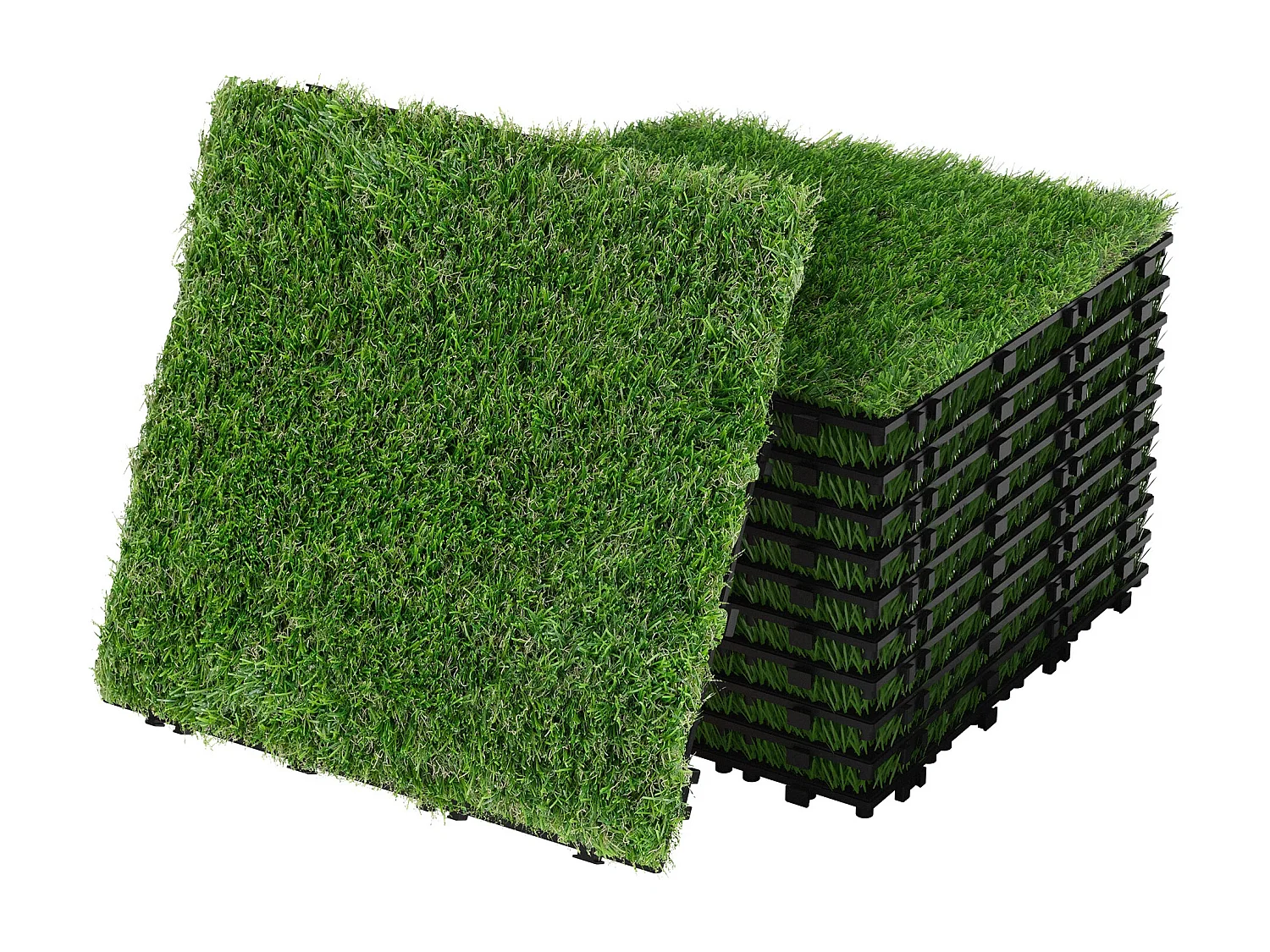 Dalles gazon synthétique 30x30 cm lot de 11 pièces 1m² clipsables avec drainage pelouse artificielle résistante UV jardin terrasse balcon intérieur