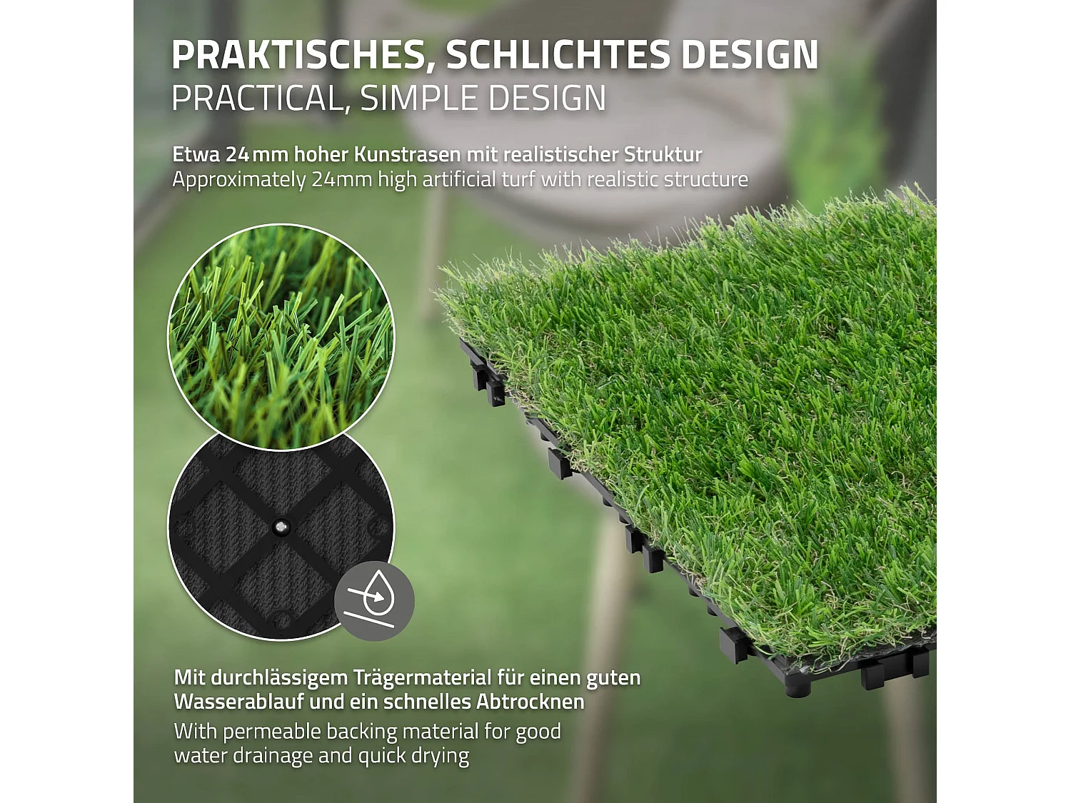 Dalles gazon synthétique 30x30 cm lot de 11 pièces 1m² clipsables avec drainage pelouse artificielle résistante UV jardin terrasse balcon intérieur