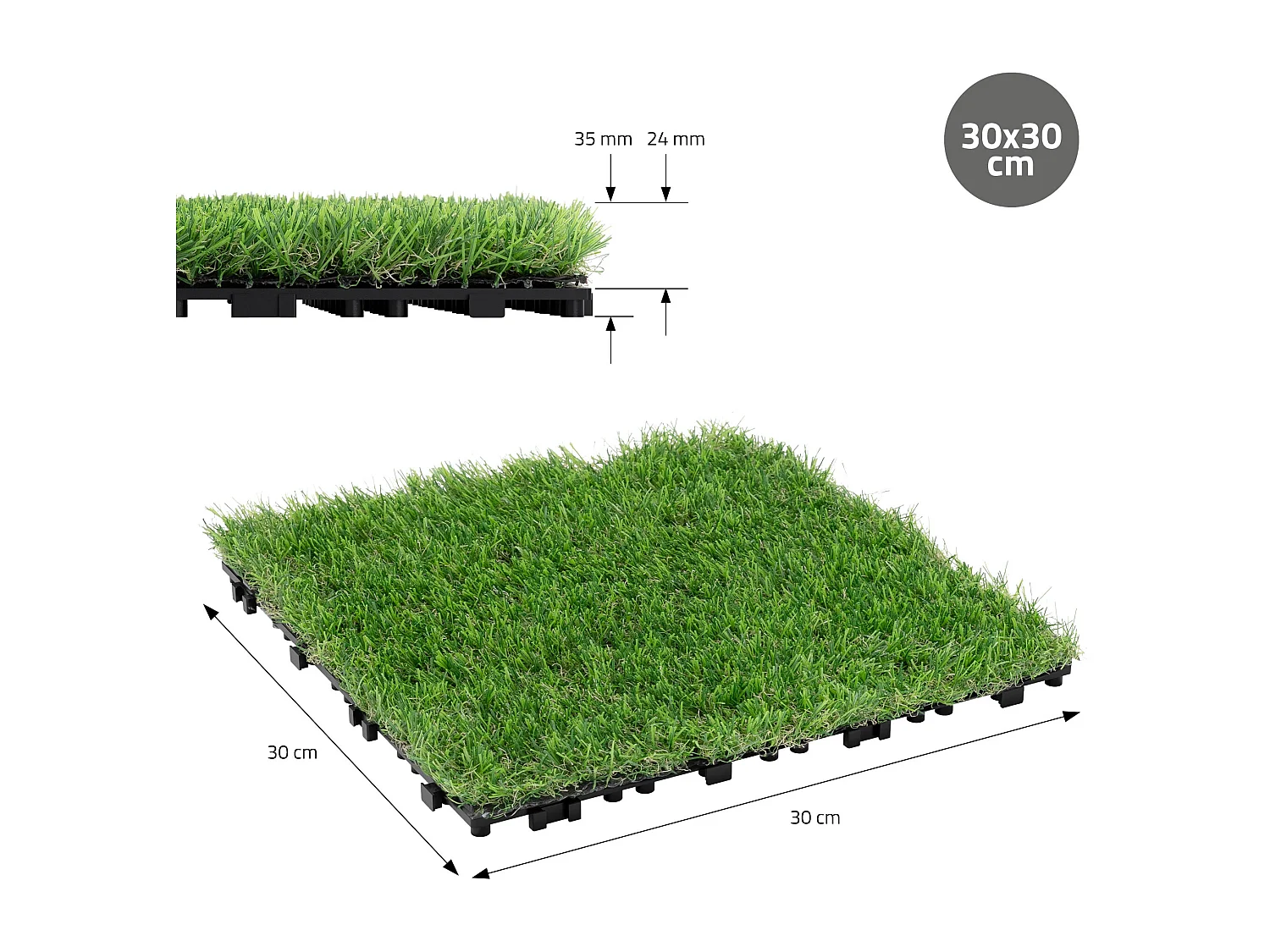 Dalles gazon synthétique 30x30 cm lot de 11 pièces 1m² clipsables avec drainage pelouse artificielle résistante UV jardin terrasse balcon intérieur