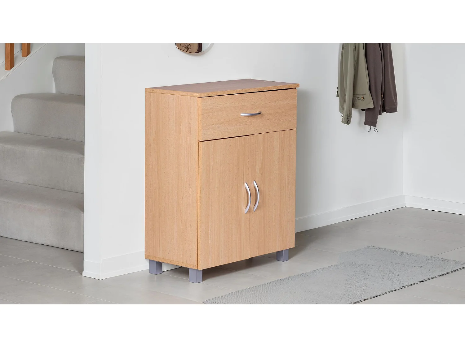 Meuble Chaussures Tiroir 2 Portes 60x75x30 cm Couloir Entrée Moderne