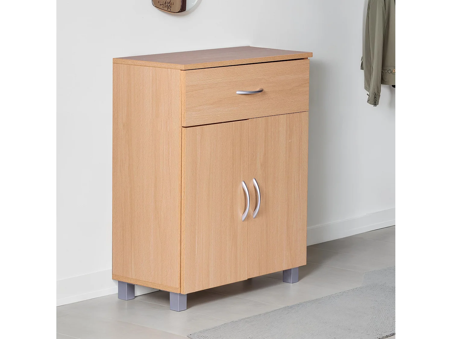 Meuble Chaussures Tiroir 2 Portes 60x75x30 cm Couloir Entrée Moderne