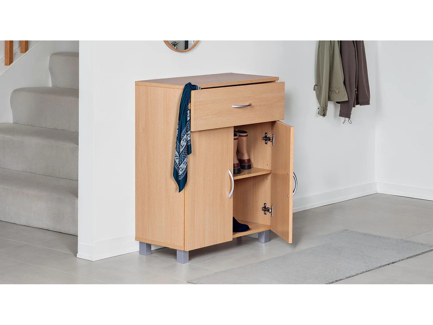 Meuble Chaussures Tiroir 2 Portes 60x75x30 cm Couloir Entrée Moderne