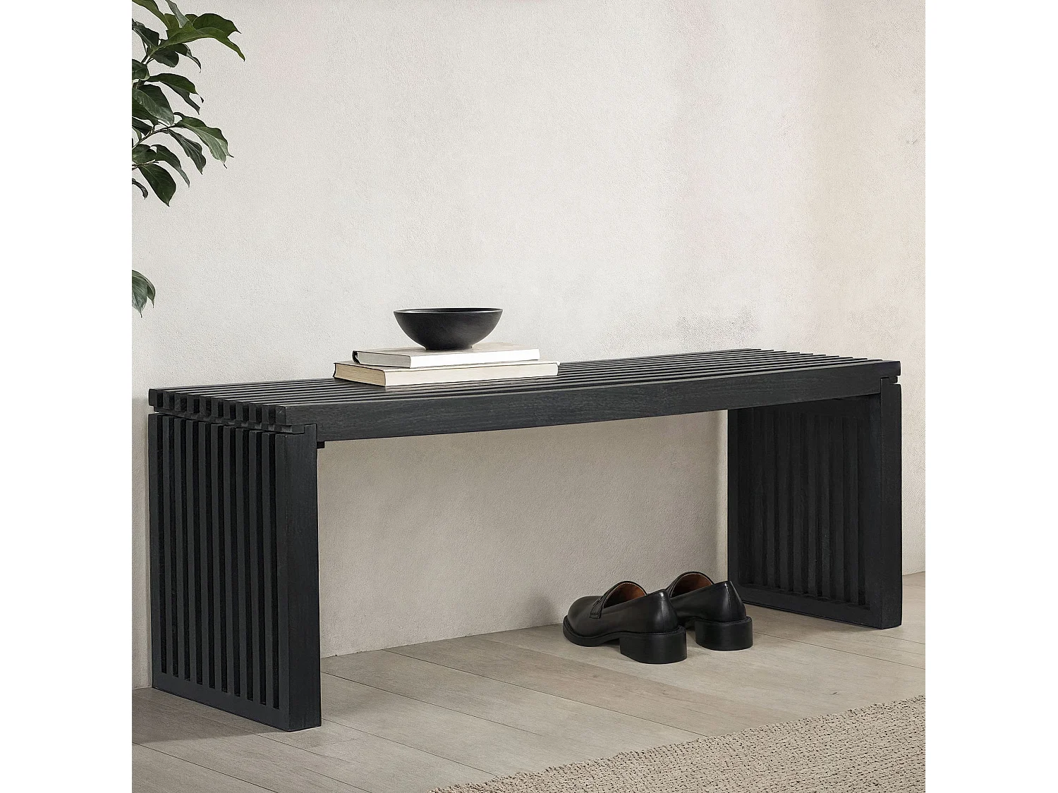 Banc 120 cm Bois Acacia Noir Moderne Entrée Chambre Salon Lit Couloir