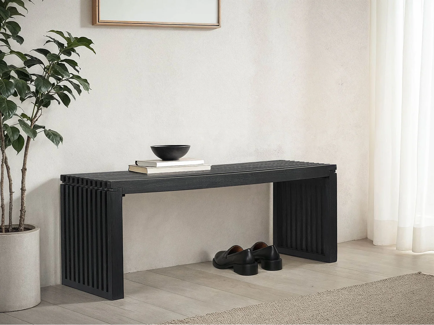 Banc 120 cm Bois Acacia Noir Moderne Entrée Chambre Salon Lit Couloir