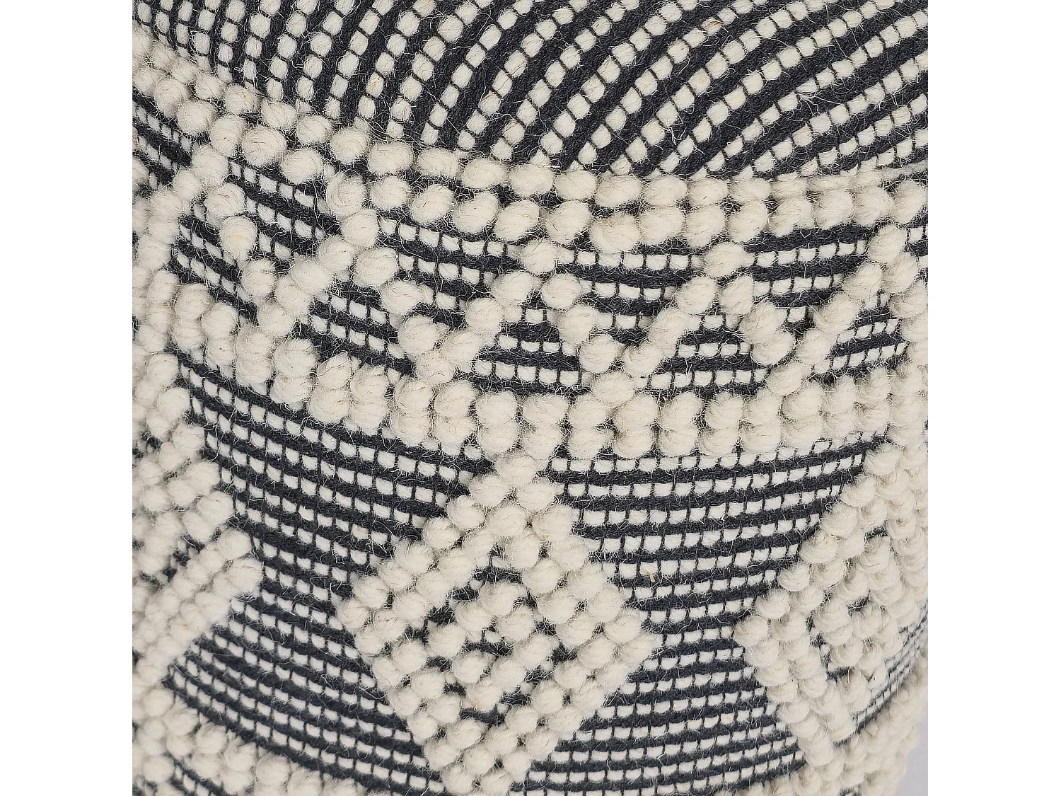 Tabouret Rangement Laine Gris Crème Rond Design Bohème pour Salon