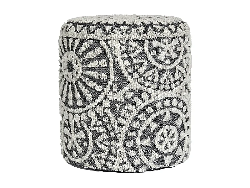 Tabouret Rond 40 cm Laine Gris Crème avec Coffre et Couvercle Amovible