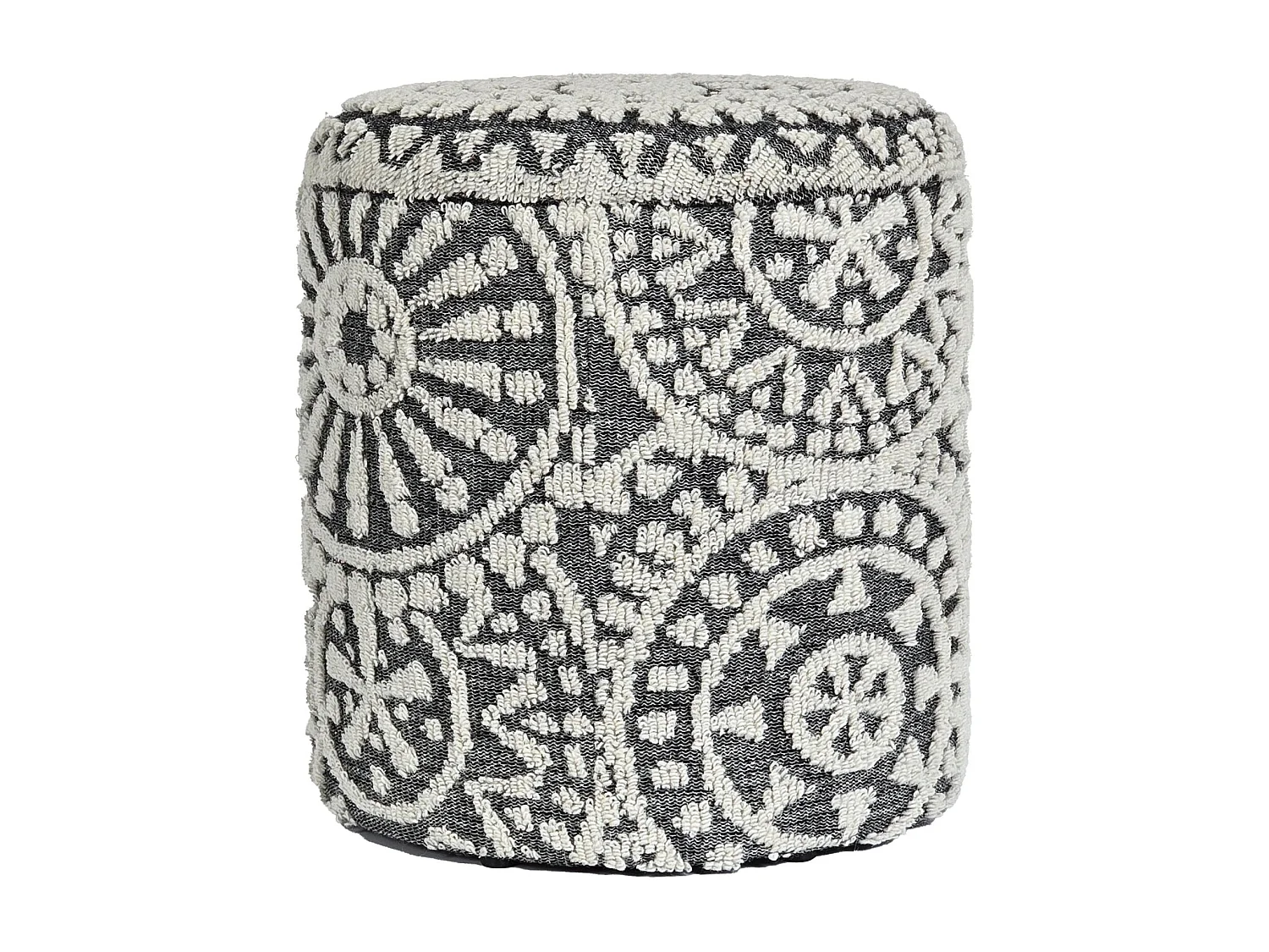 Tabouret Rond 40 cm Laine Gris Crème avec Coffre et Couvercle Amovible