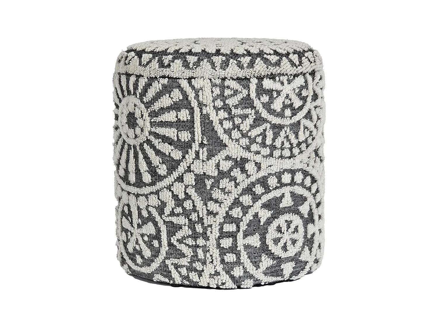 Tabouret Rond 40 cm Laine Gris Crème avec Coffre et Couvercle Amovible