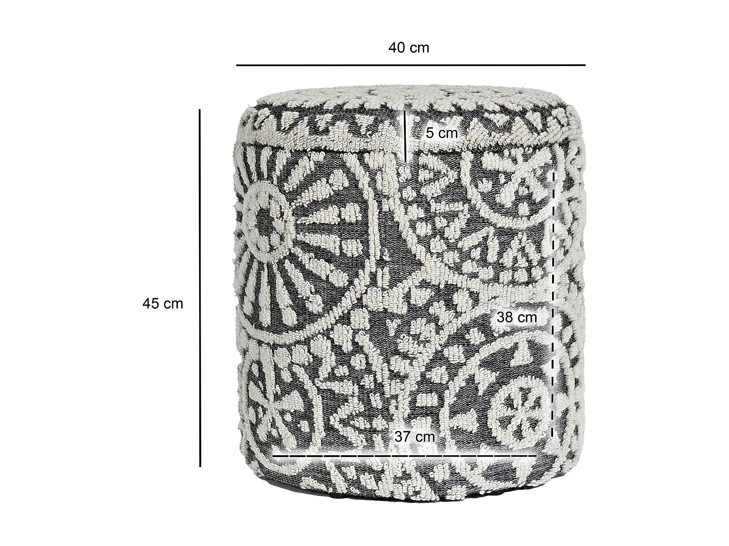 Tabouret Rond 40 cm Laine Gris Crème avec Coffre et Couvercle Amovible
