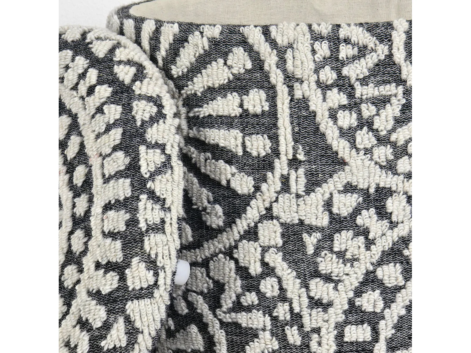 Tabouret Rond 40 cm Laine Gris Crème avec Coffre et Couvercle Amovible