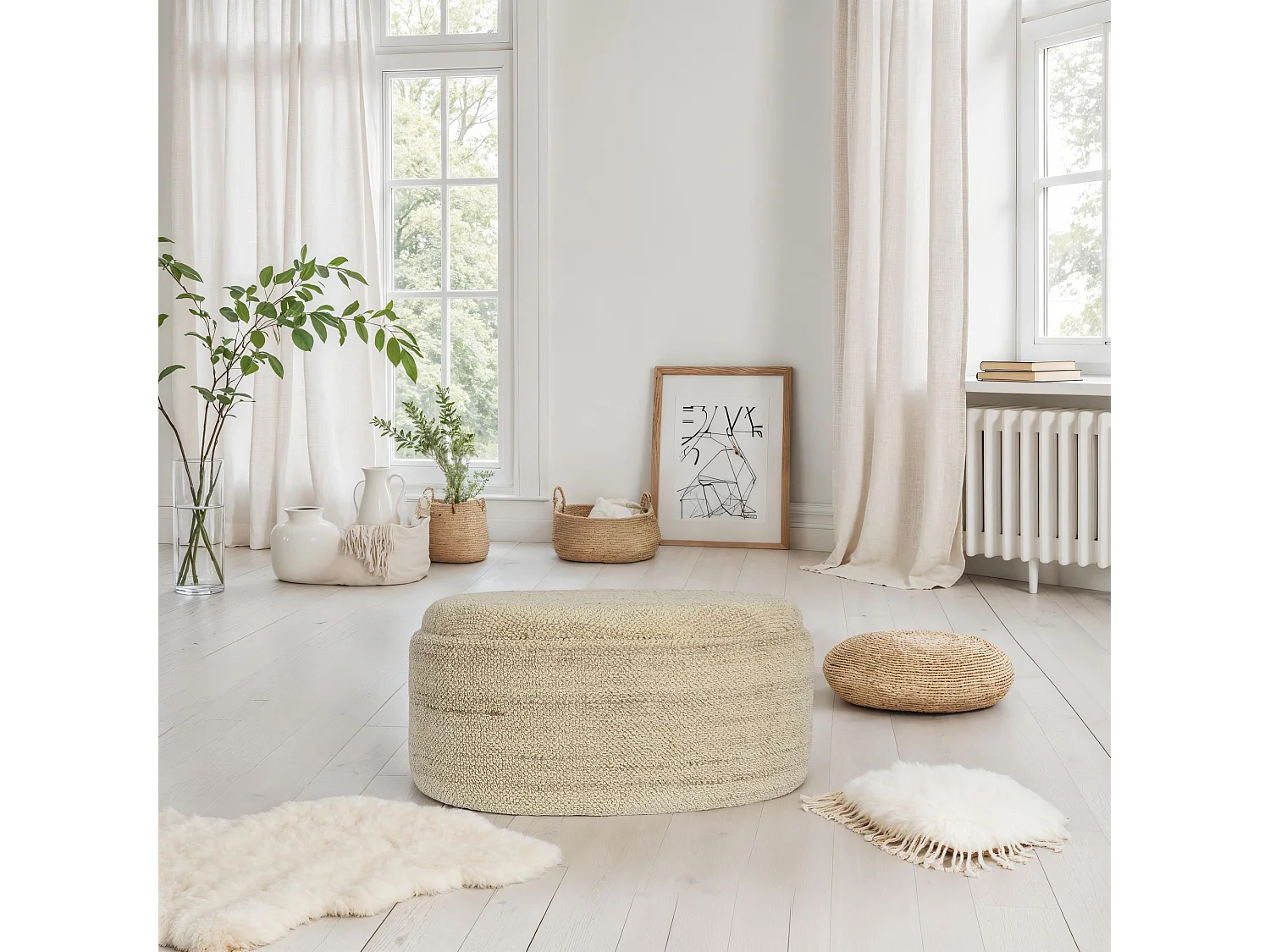 Tabouret Rangement Laine Marron Ovale 81 cm avec Couvercle Amovible