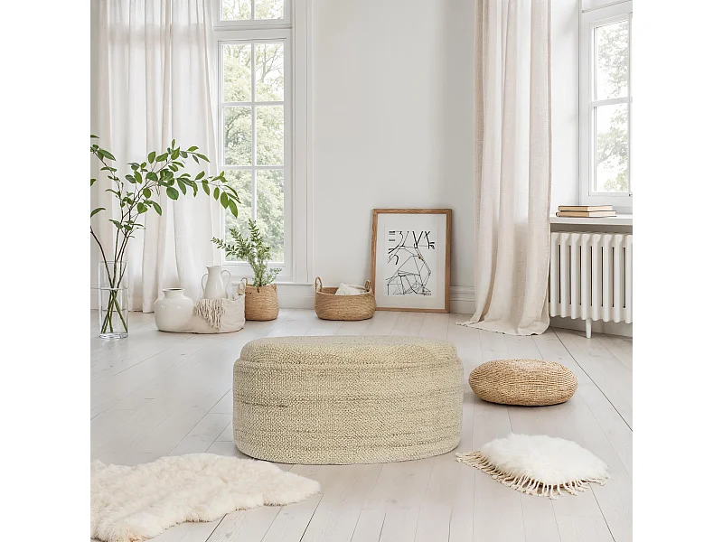 Tabouret Rangement Laine Marron Ovale 81 cm avec Couvercle Amovible