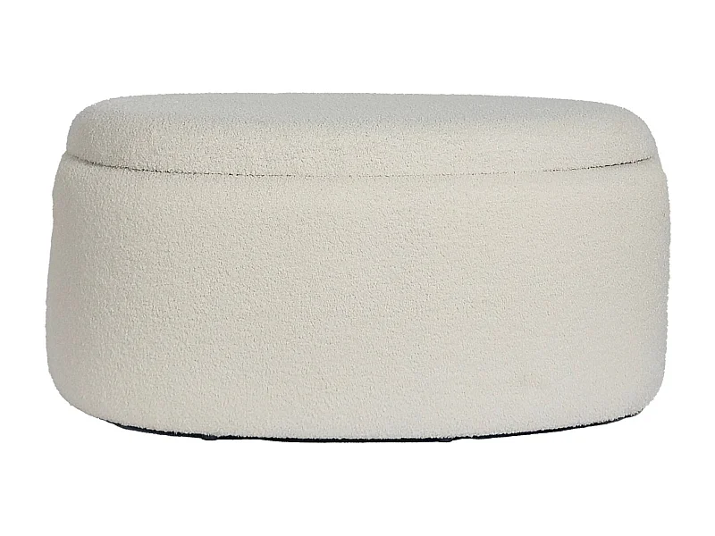 Tabouret Rangement Ovale 81 cm Tissu Crème Couvercle Amovible Salon