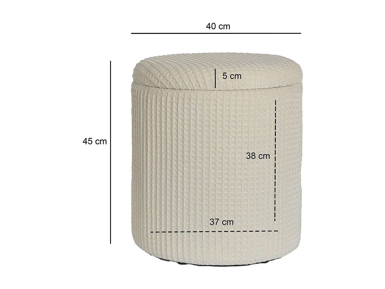 Tabouret Rangement Rond Beige en Coton Ø40x45 cm Housse Amovible Salon