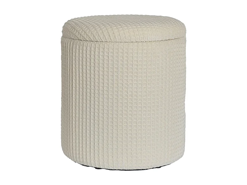 Tabouret Rangement Rond Beige en Coton Ø40x45 cm Housse Amovible Salon