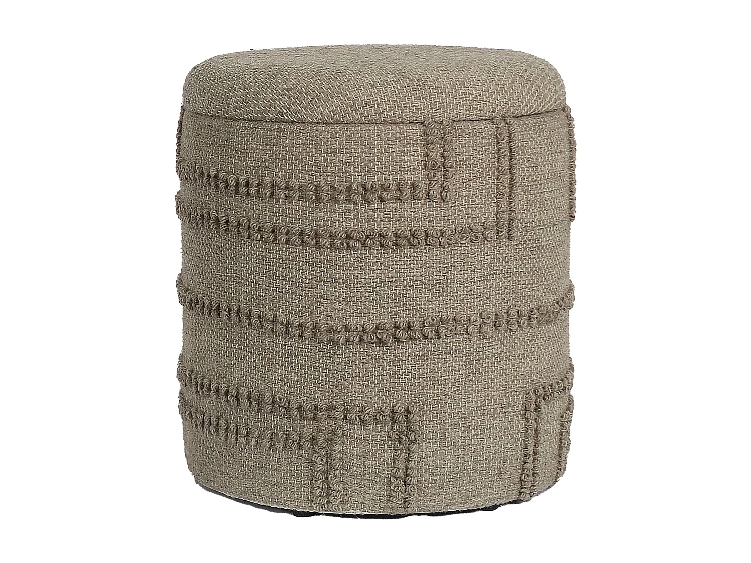 Tabouret Rond Laine Marron avec Rangement Couvercle Amovible Bohème