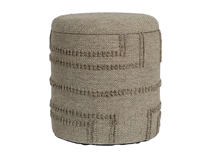 Tabouret Rond Laine Marron avec Rangement Couvercle Amovible Bohème