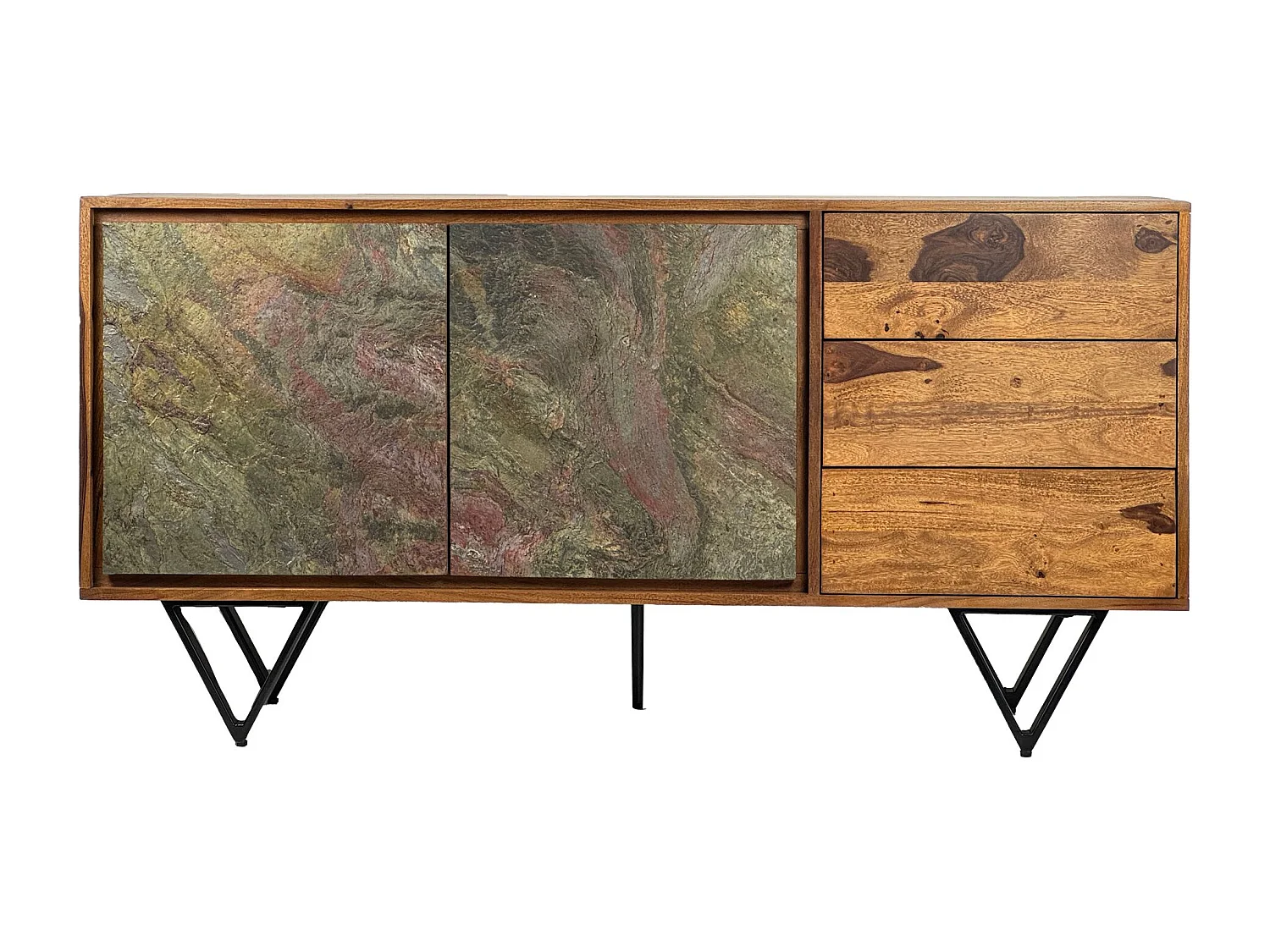 Buffet Bois Massif Sheesham 150x40x55 cm avec Portes et Tiroirs
