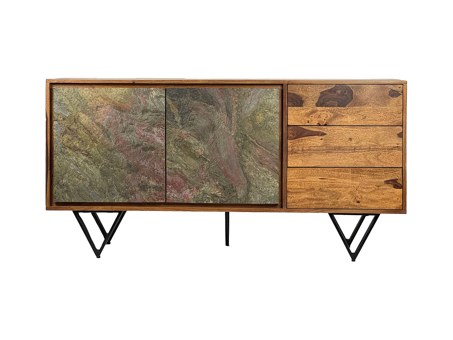 Buffet Bois Massif Sheesham 150x40x55 cm avec Portes et Tiroirs
