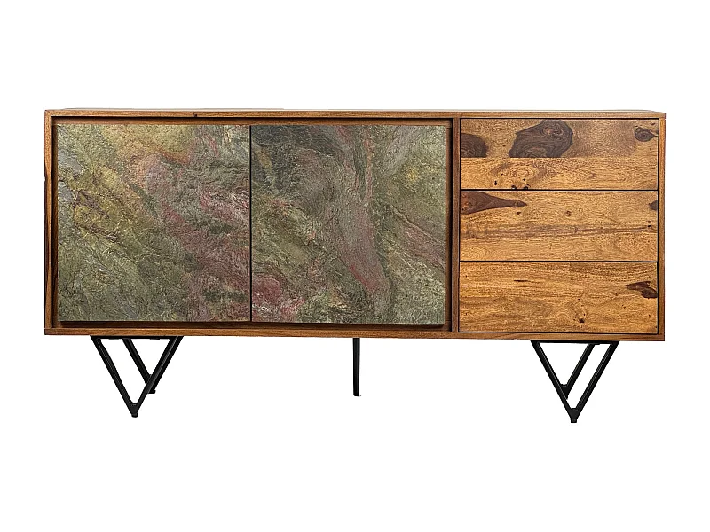 Buffet Bois Massif Sheesham 150x40x55 cm avec Portes et Tiroirs