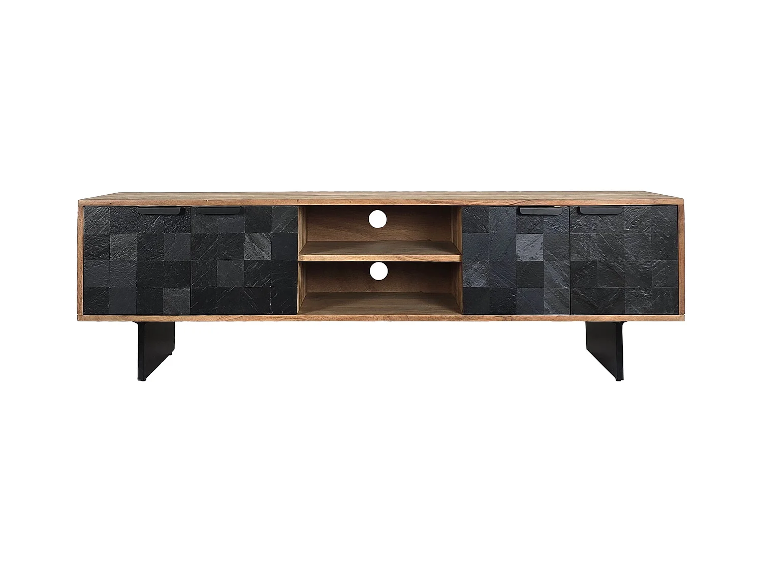 Meuble TV 150 cm Acacia Massif Design Industriel Métal Rangement