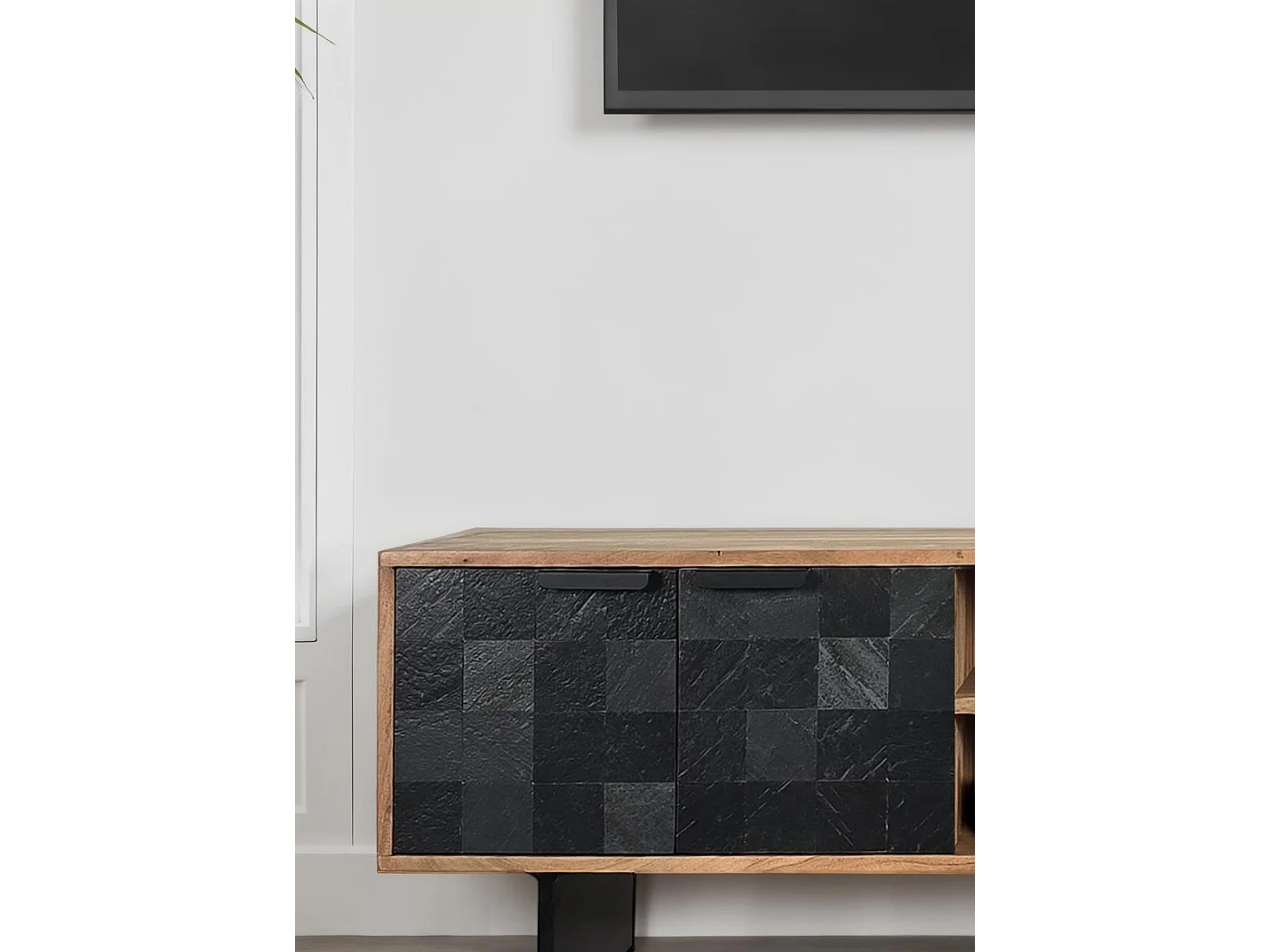 Meuble TV 150 cm Acacia Massif Design Industriel Métal Rangement