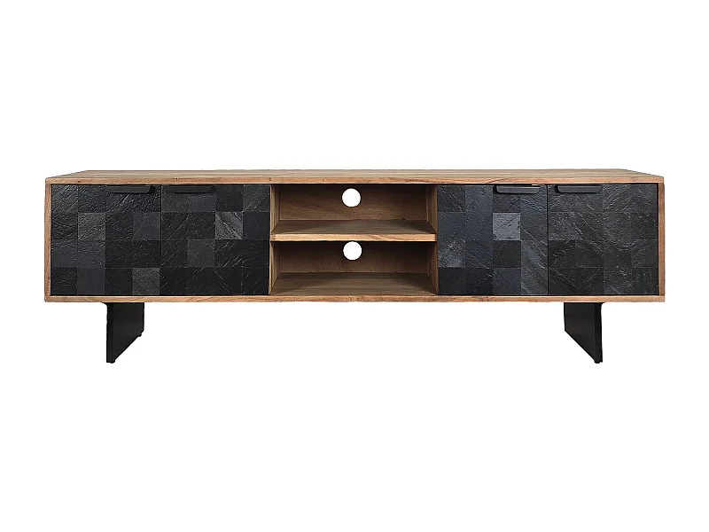 Meuble TV 150 cm Acacia Massif Design Industriel Métal Rangement