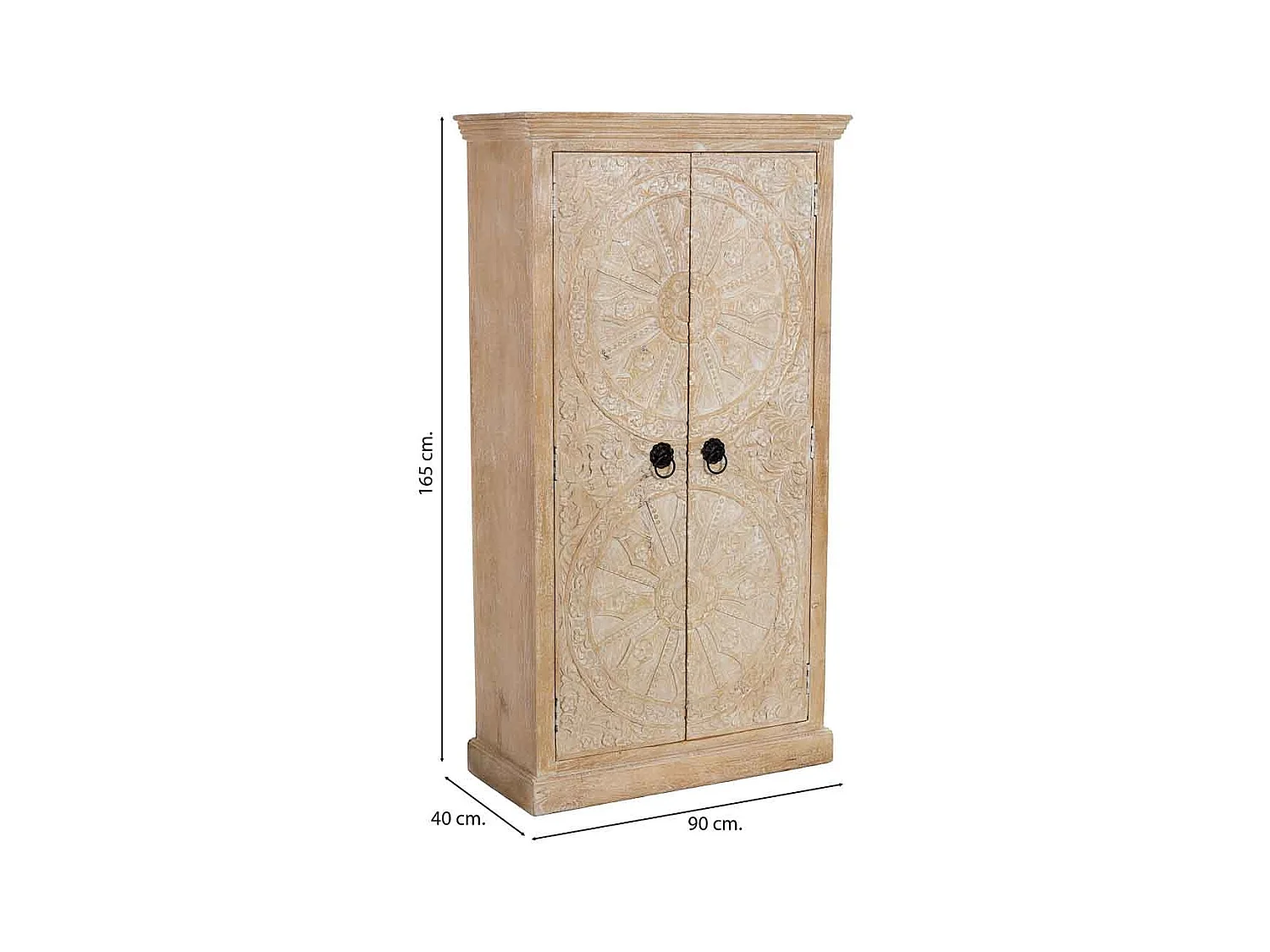 Armário de madeira bege artesanal com 2 portas, 90x40x165 cm