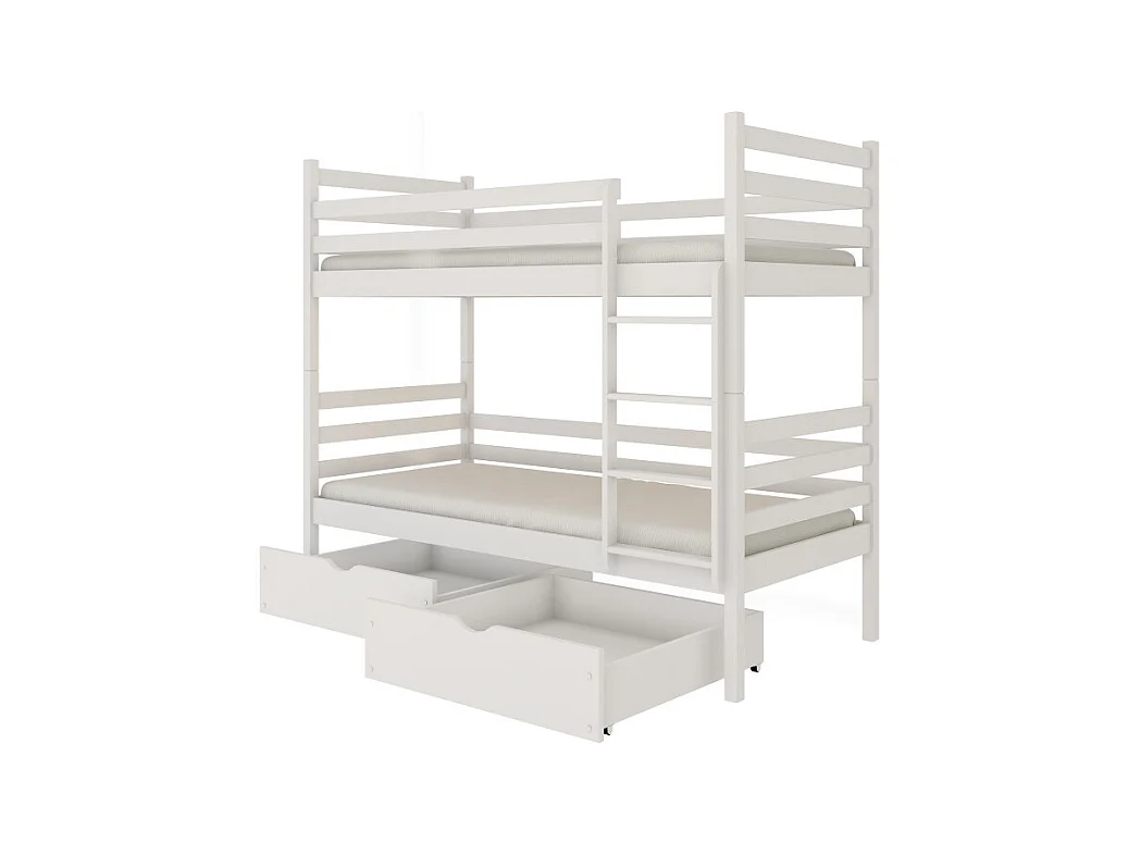 Lit Superposé Neo 90x200 - sommiers et tiroirs Blanc - blanc Livré avec le sommiers et tiroir.
