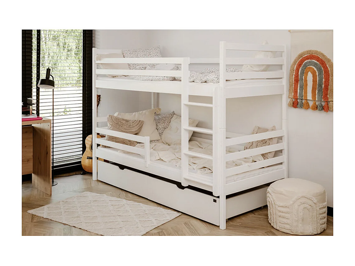 Lit Superposé Neo 90x200 - sommiers et tiroirs Blanc - blanc Livré avec le sommiers et tiroir.