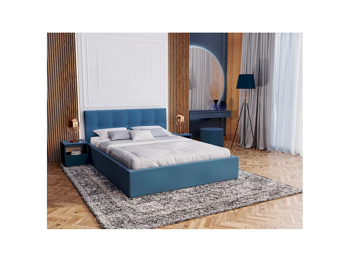 Lit Coffre Rino 140x200 cm - Sommier inclus Azur