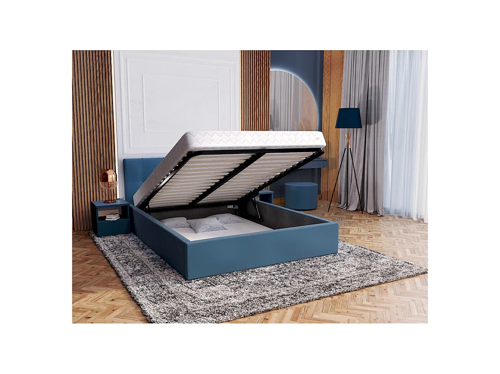 Lit Coffre Rino 140x200 cm - Sommier inclus Azur