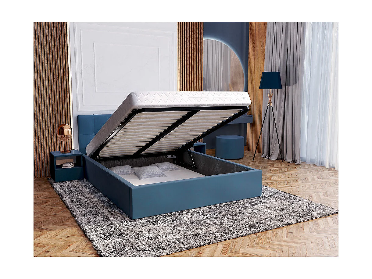 Lit Coffre Rino 140x200 cm - Sommier inclus Azur