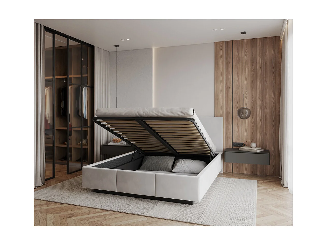 Lit coffre Raveiro 160 x 200 cm avec sommier à lattes relevable Blanc