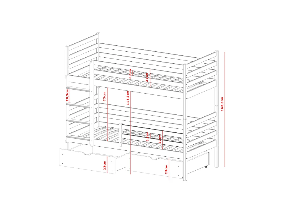Lit Superposé Neo 90x200 - sommiers et tiroirs Pin Livré avec le sommiers et tiroir.