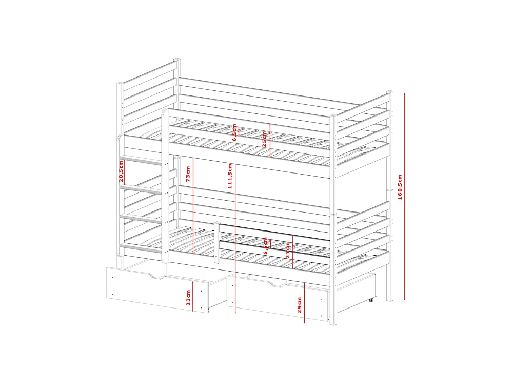 Lit Superposé Neo 90x200 - sommiers et tiroirs Pin Livré avec le sommiers et tiroir.