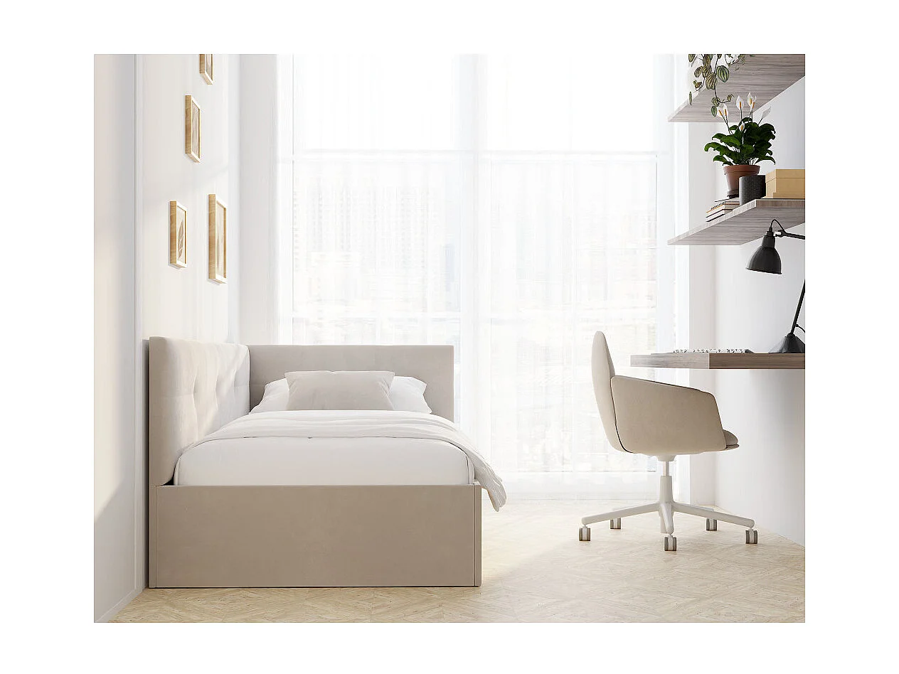 Lit coffre Elly 90x200  - Sommier inclus Crème