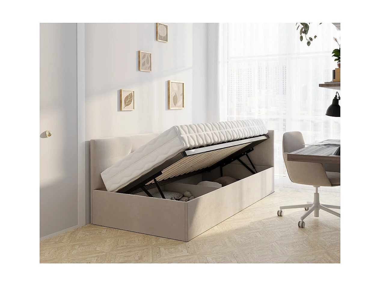 Lit coffre Elly 90x200  - Sommier inclus Crème