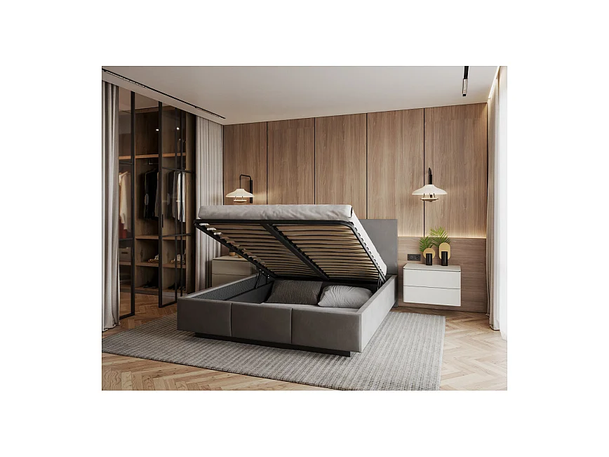 Lit coffre Raveiro 140 x 190 cm avec sommier à lattes relevable Gris foncé