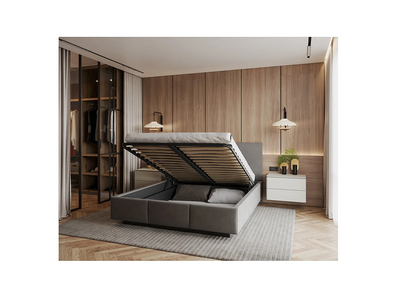 Lit coffre Raveiro 140 x 190 cm avec sommier à lattes relevable Gris foncé