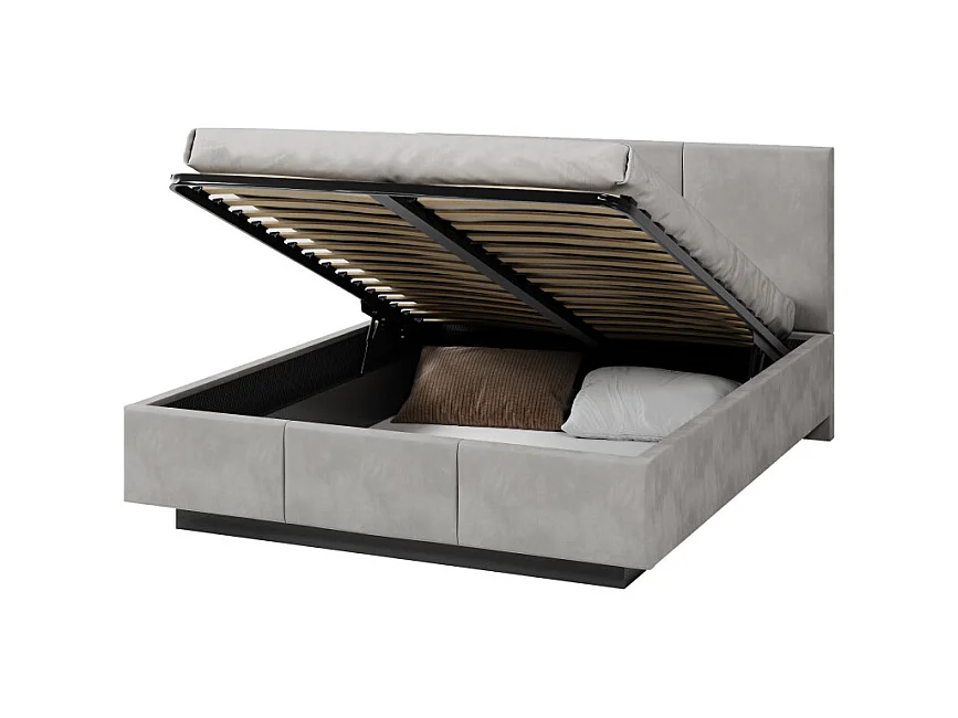 Lit coffre Raveiro 140 x 190 cm avec sommier à lattes relevable Gris clair